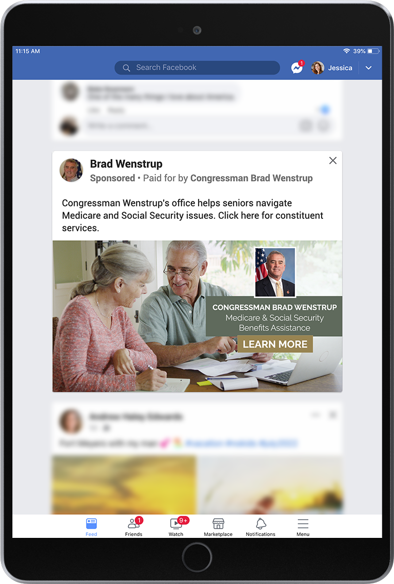 Sample of Hometown Connection franked digital advertising constituent services